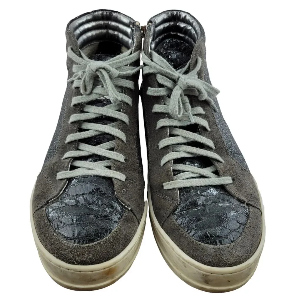 P448 Womens High Top Sneakers Size 40 9-9.5‎ Gray Suede Glitter Skate Shoes